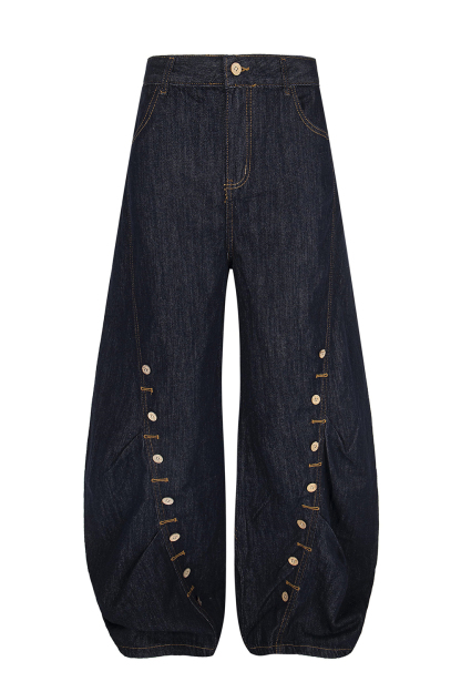 Washed Wide-Leg Balloon Jeans Loose Men Pants