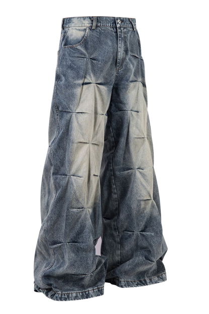 Washed Wide-Leg Balloon Jeans Loose Men Pants
