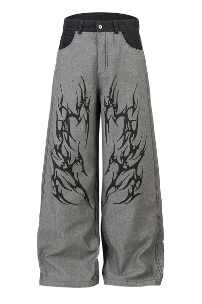 Flame Washed Wide-Leg Jeans Loose Men Pants