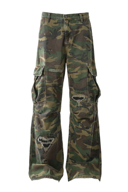Cargo Pants Washed Jeans Loose Men Pants 