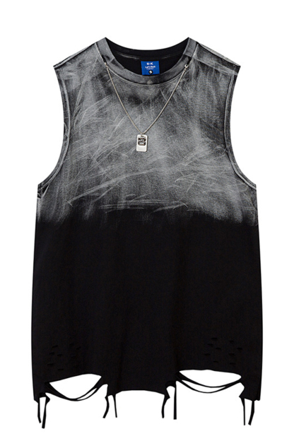 Tie Dyed Vacation Vintage Ripped Washed Print Vest Tee for Men