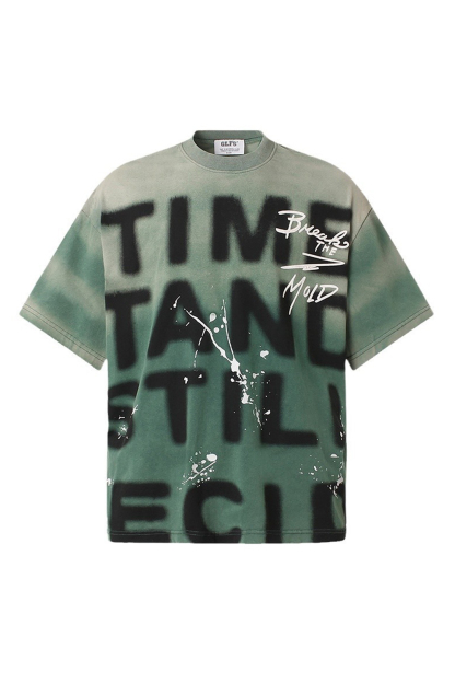Letter Vacation Vintage Washed Print T-Shirt Tee for Men