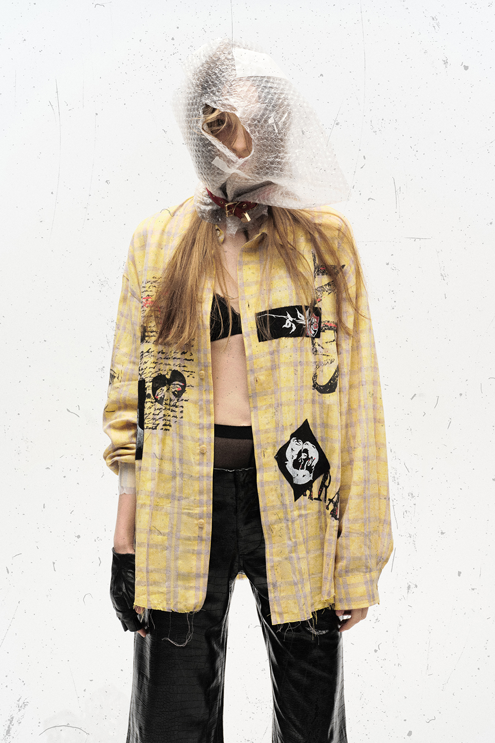 Shirt Jacket Yellow Plaid Unisex Patch Long Sleeve Top 