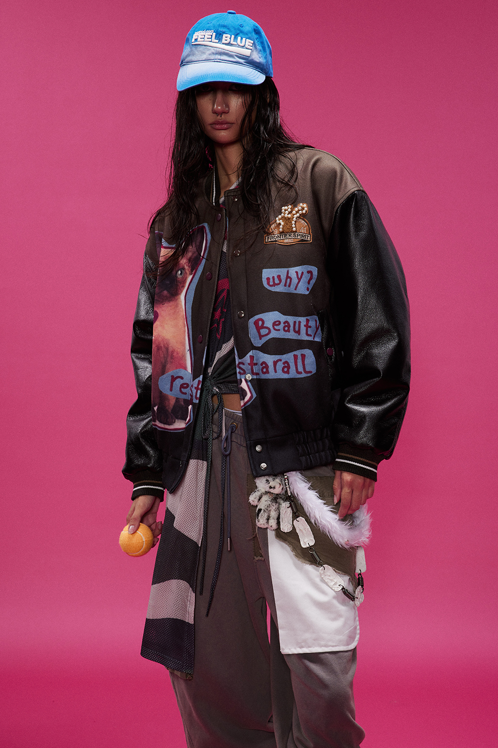 Winter Bomber Jacket Brown Cat Long Sleeve Coat