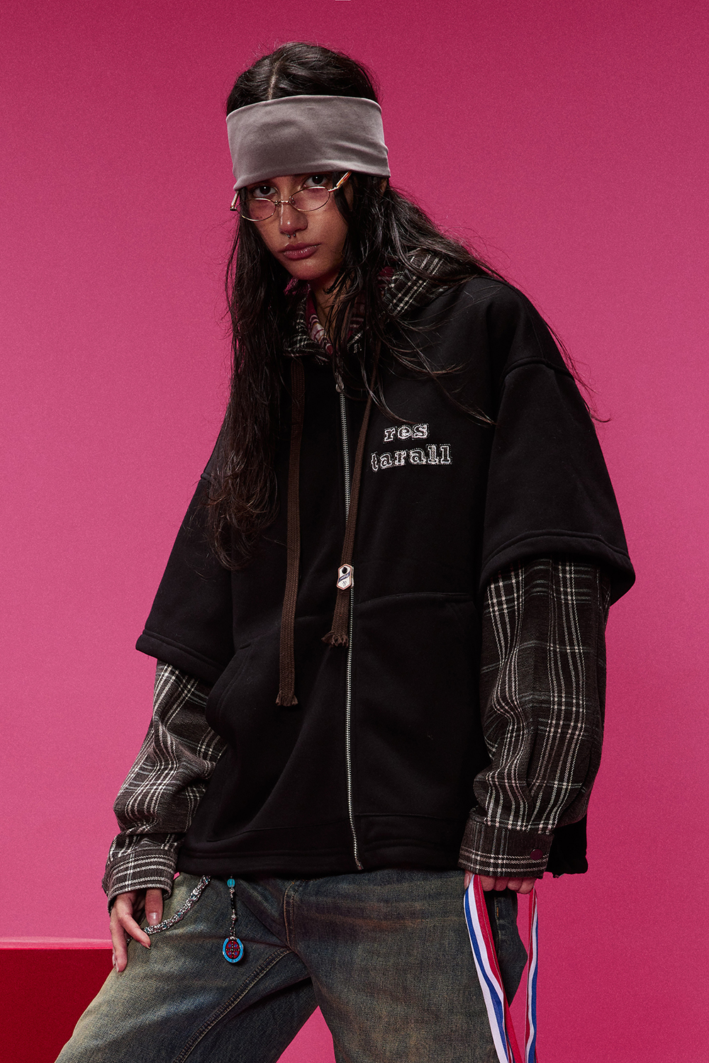 Fleece Hoodie Jacket Plaid Long Sleeve Coat