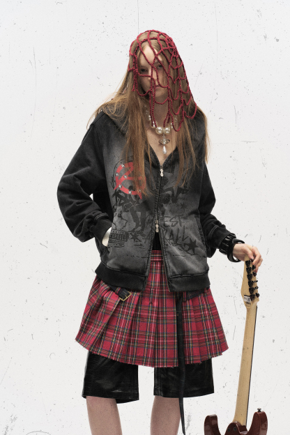 Hip Hop Punk Hoodie Jacket Gray Long Sleeve Coat