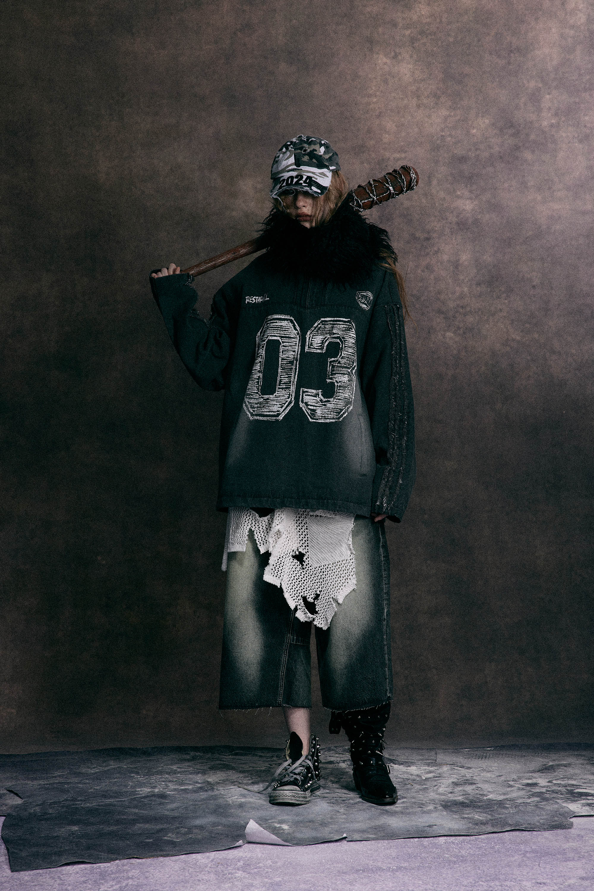 Hoodie Denim Jacket Black Letter Long Sleeve Coat