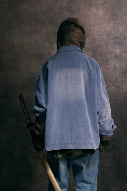Washed Denim Jacket Blue Lapel Long Sleeve 