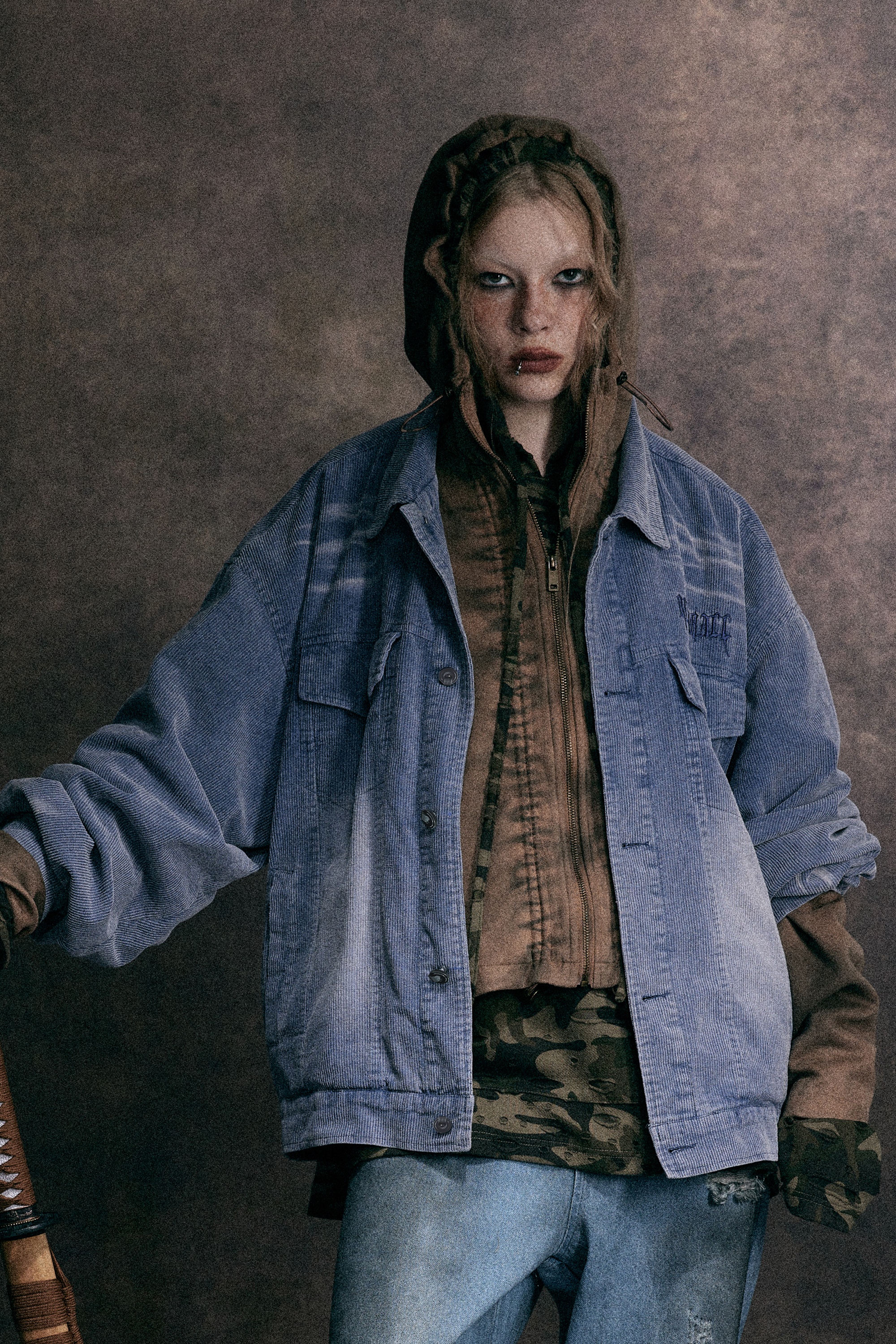 Washed Denim Jacket Blue Lapel Long Sleeve 