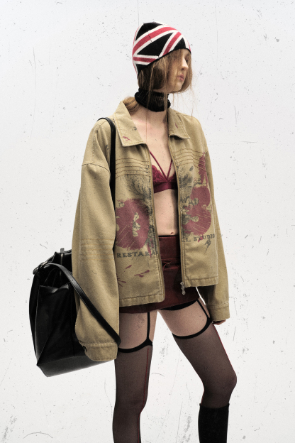 Cargo Jacket Yellow Graffiti Lapel Long Sleeve 