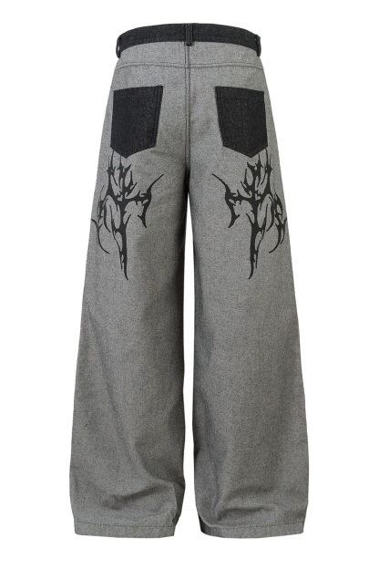 Flame Washed Wide-Leg Jeans Loose Men Pants