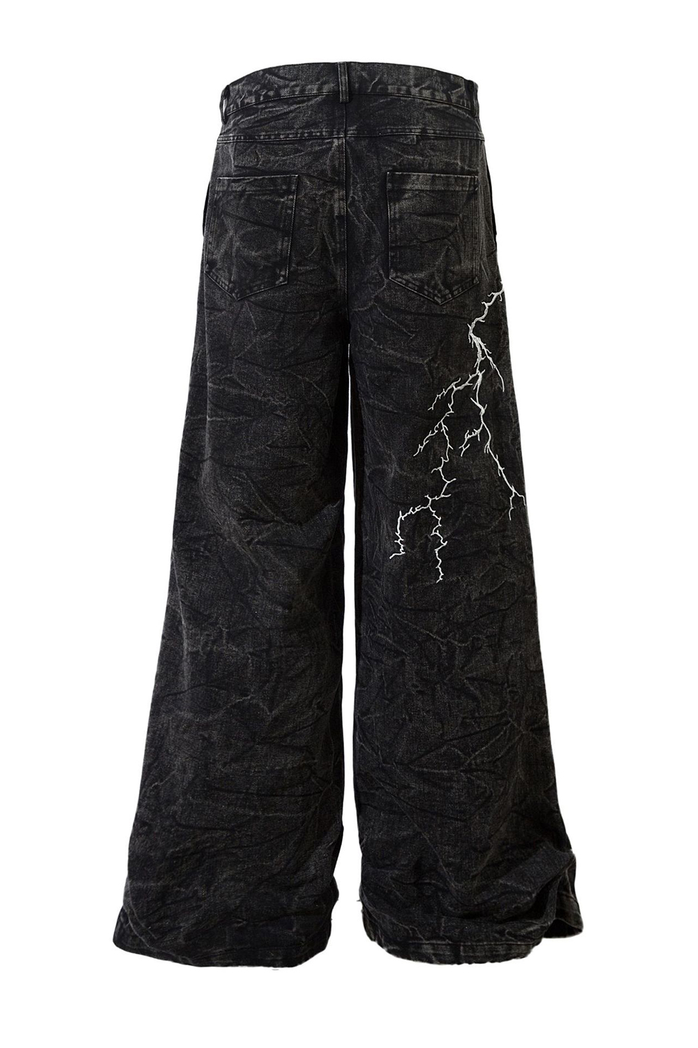 Embroidered Lightning Washed Wide-Leg Jeans Loose Men Pants