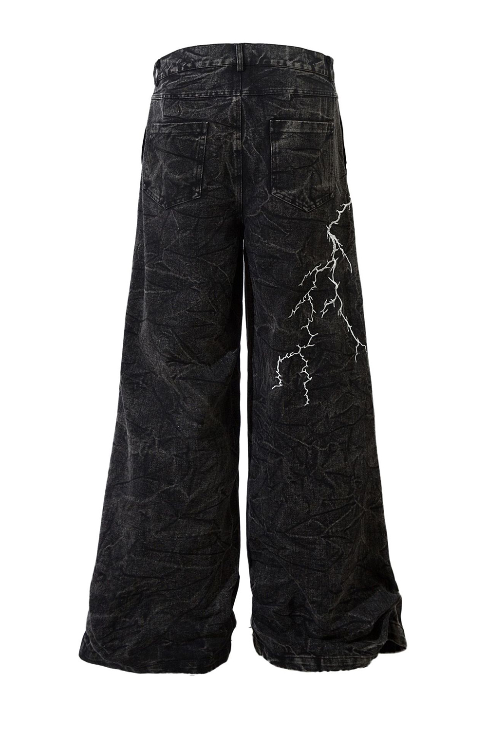 Embroidered Lightning Washed Wide-Leg Jeans Loose Men Pants