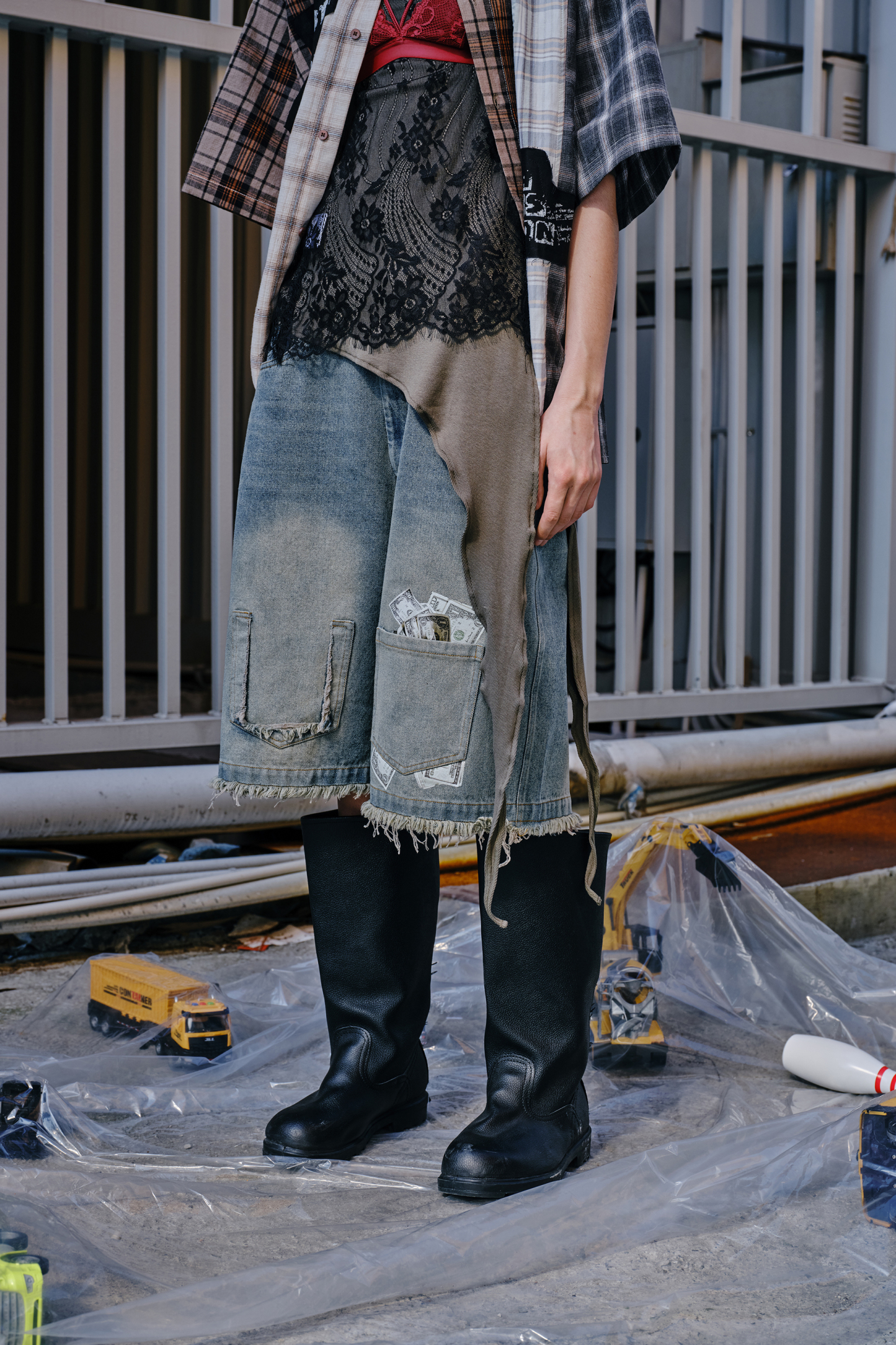 Washed Short Jeans Print Graffiti Loose Wide-Leg Knee Pants