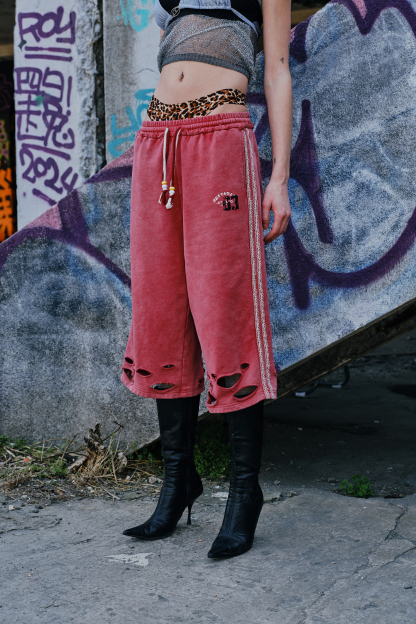Sweat Shorts Strpe Loose Knee Sweatpants
