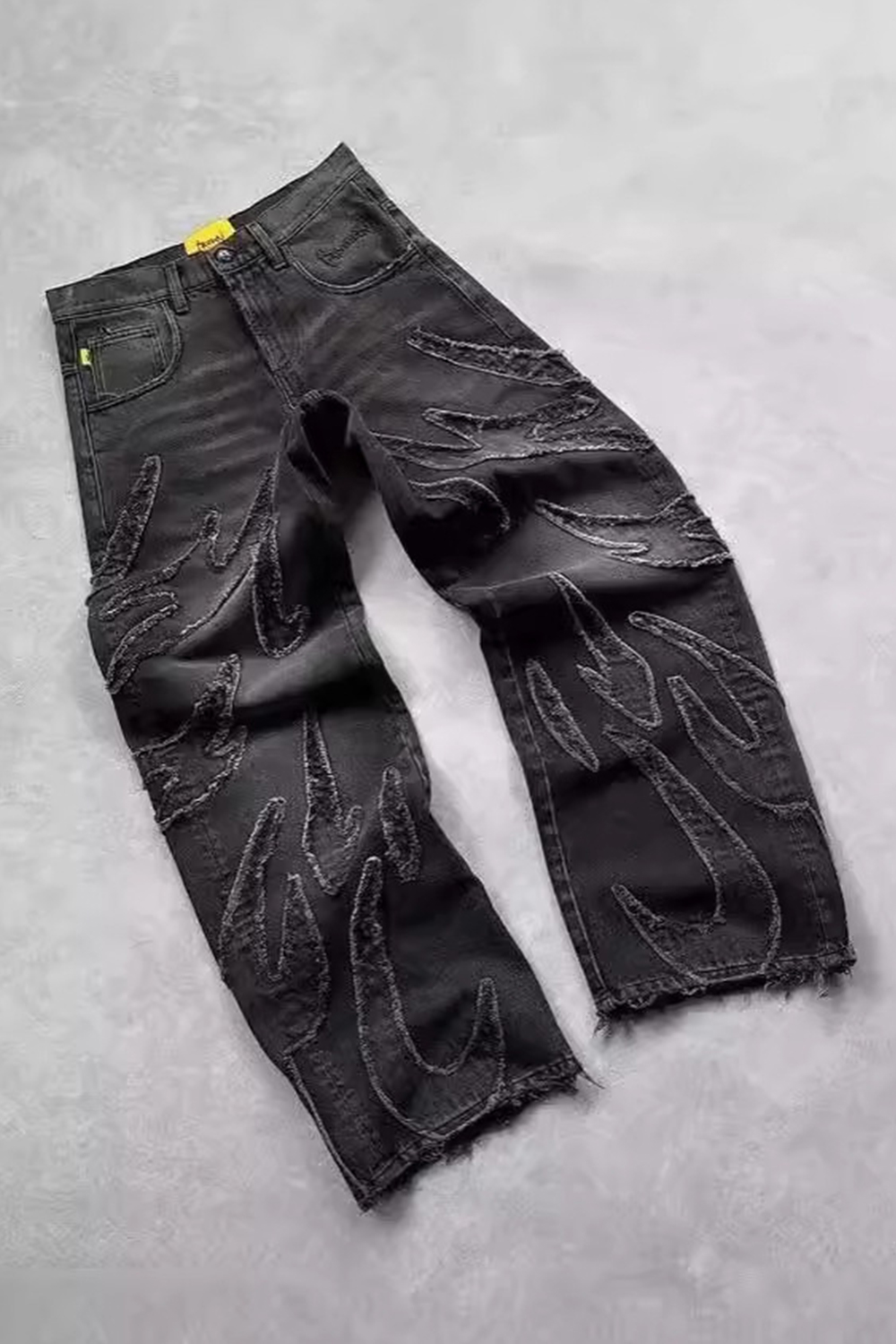 Flame ColorBlock Washed Wide-Leg Balloon Jeans Loose Men Pants