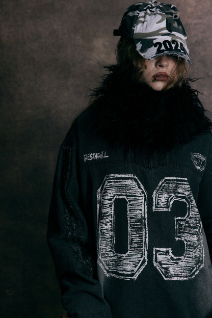 Hoodie Denim Jacket Black Letter Long Sleeve Coat