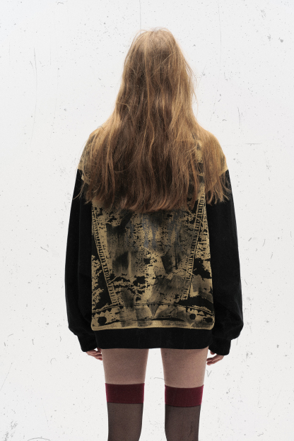 Vintage Print Jacket Khaki Graffiti Lapel Long Sleeve 