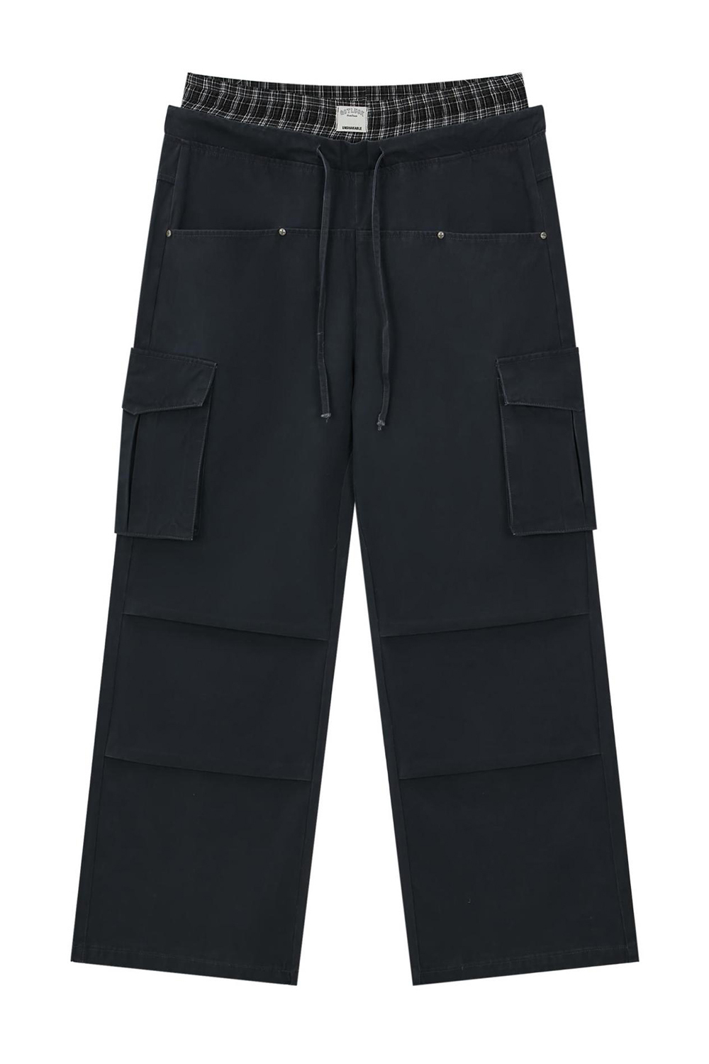 Plaid Colorblock Chinos Wide-Leg Loose Men Pants