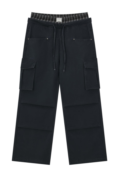 Plaid Colorblock Chinos Wide-Leg Loose Men Pants