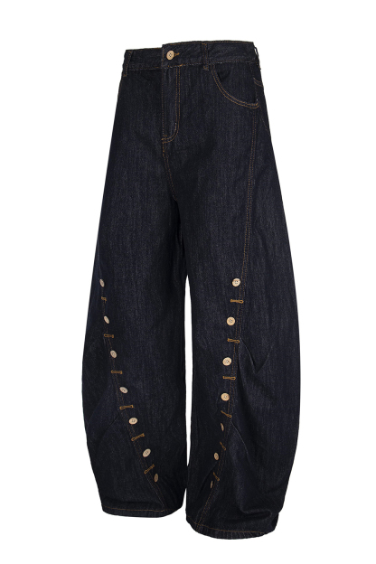 Washed Wide-Leg Balloon Jeans Loose Men Pants
