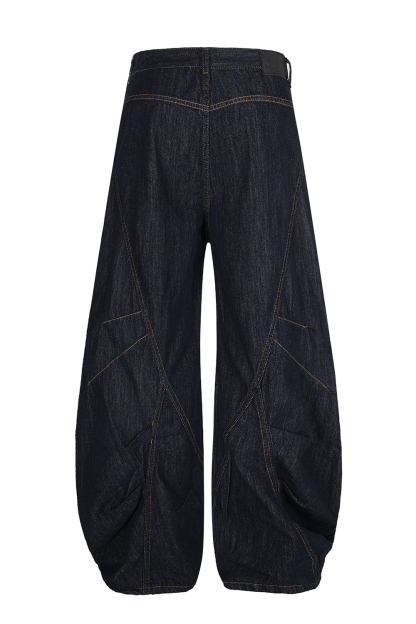 Washed Wide-Leg Balloon Jeans Loose Men Pants