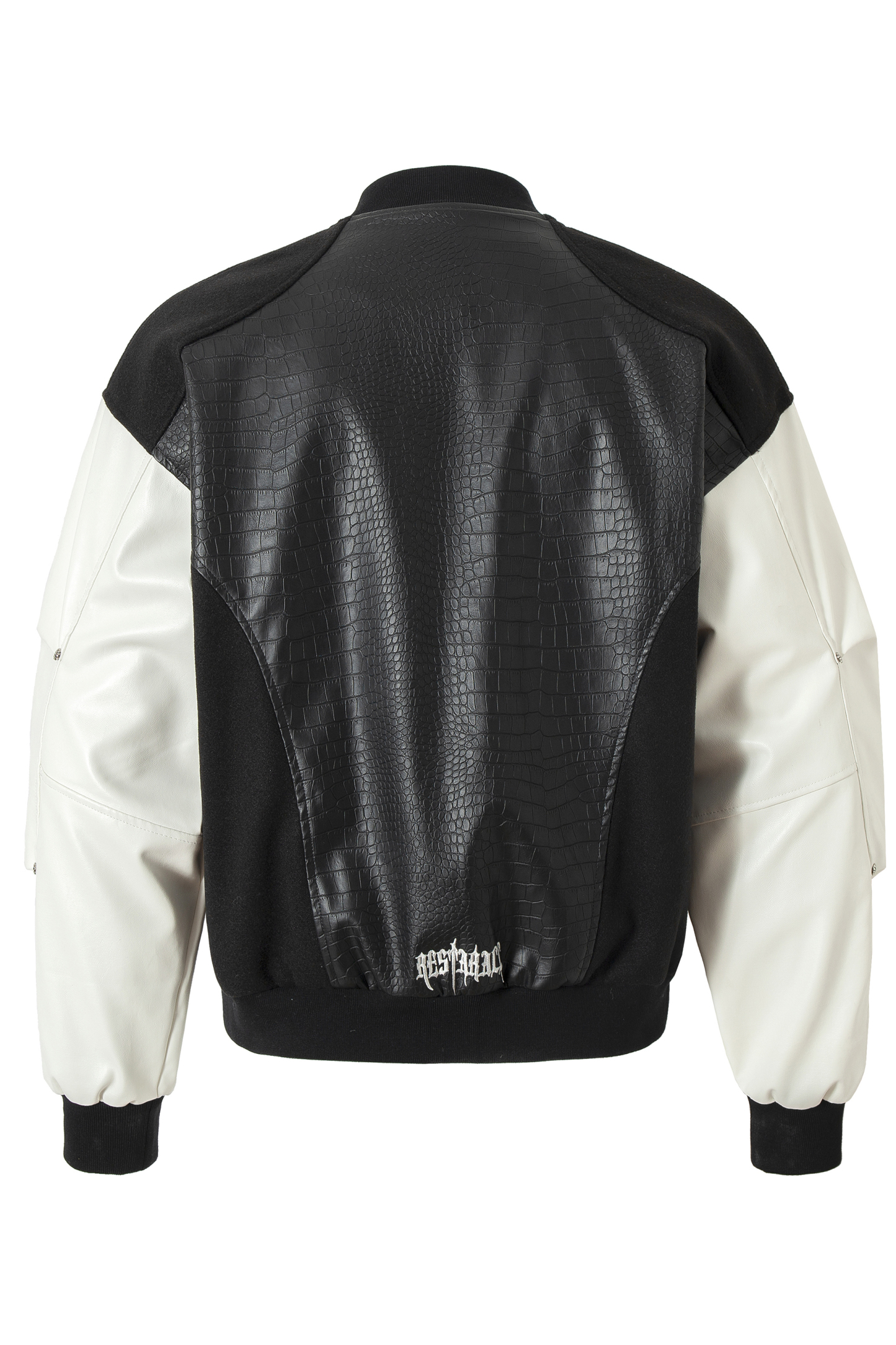 Vintage PU Bomber Jacket Black Stand Collar Long Sleeve 