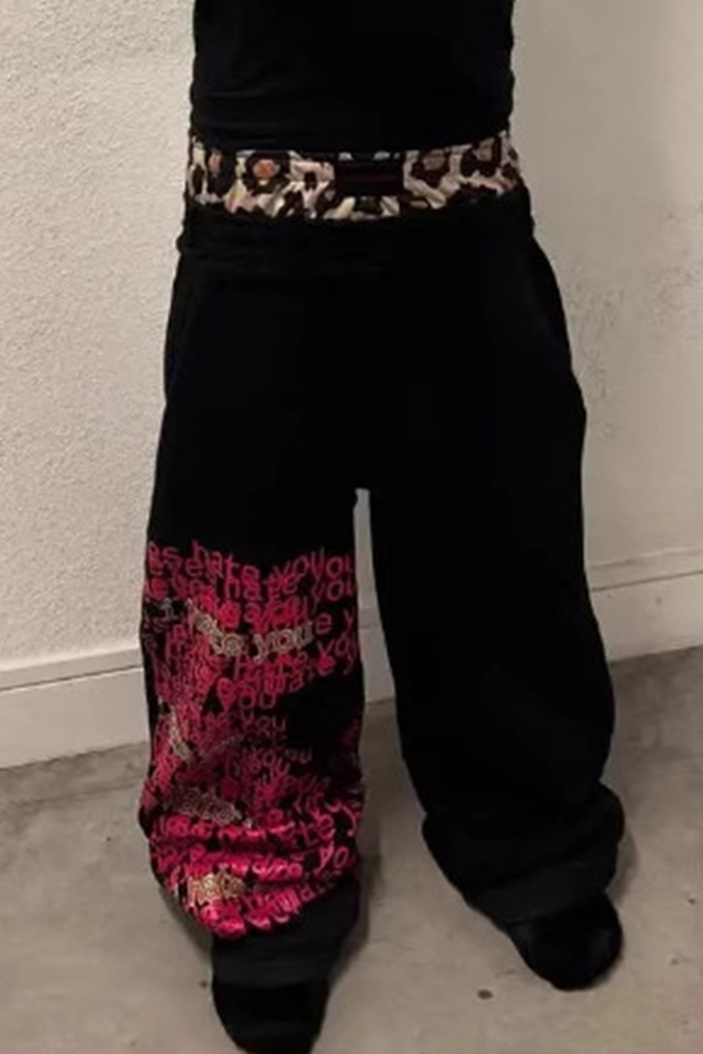 Letter Leopard Sweatpants Wide-Leg Loose Men Pants