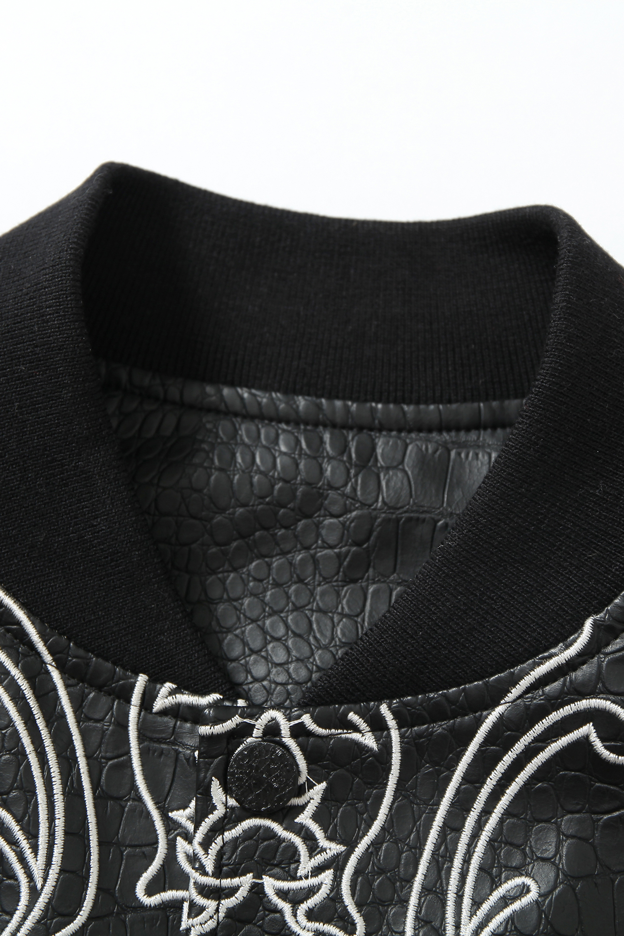 Vintage PU Bomber Jacket Black Stand Collar Long Sleeve 