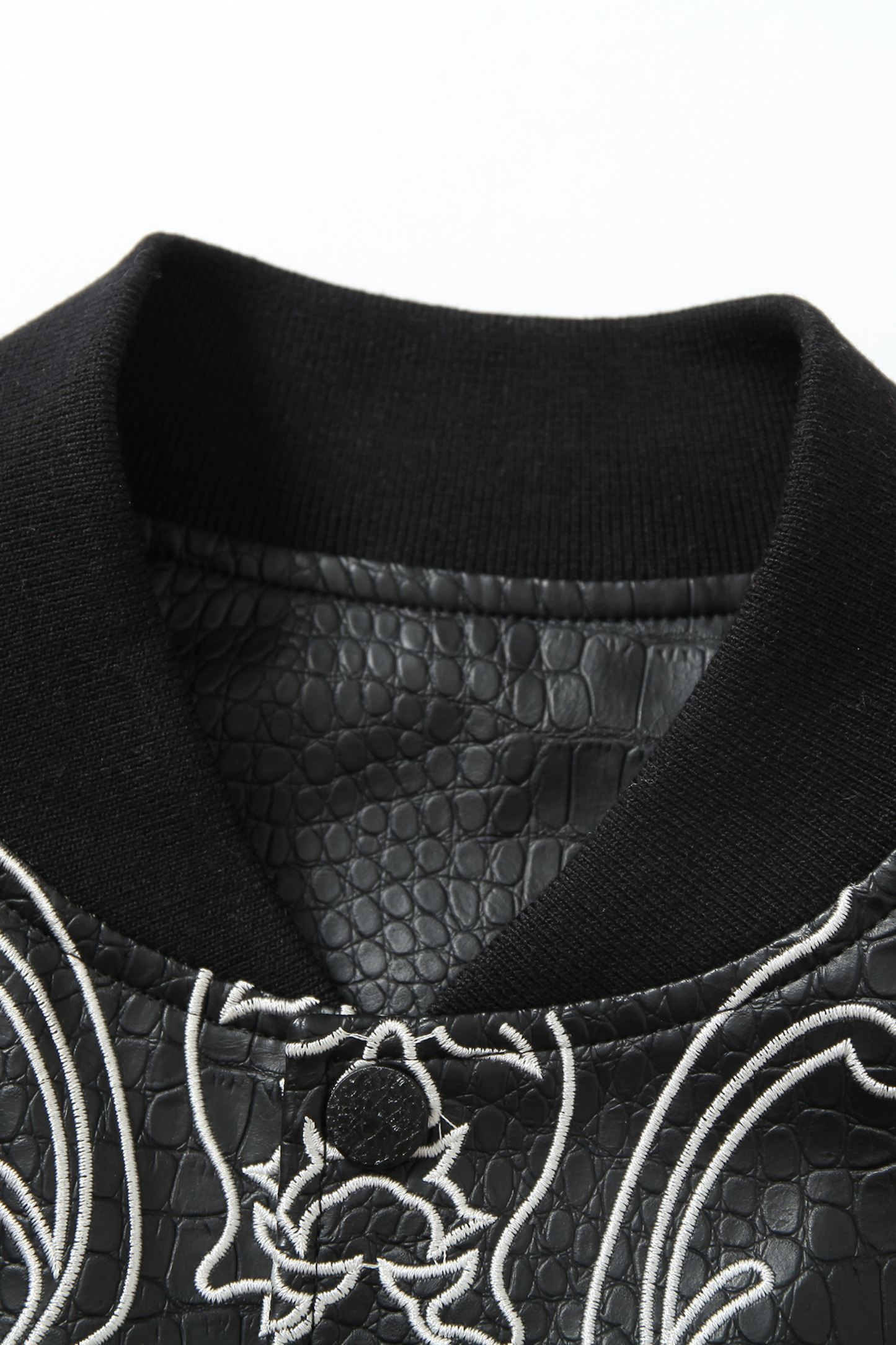 Vintage PU Bomber Jacket Black Stand Collar Long Sleeve 
