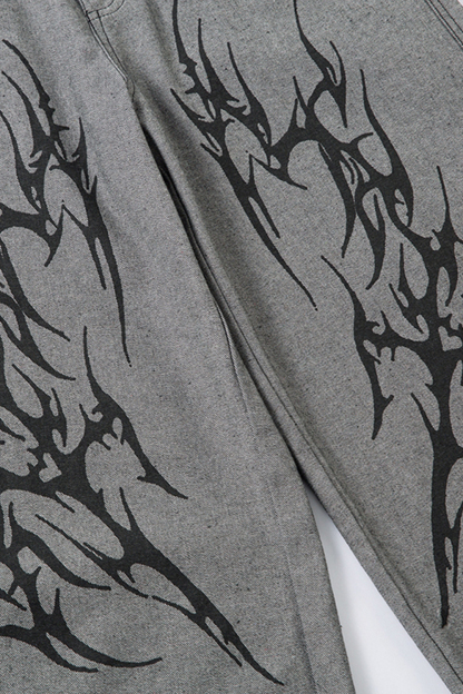 Flame Washed Wide-Leg Jeans Loose Men Pants