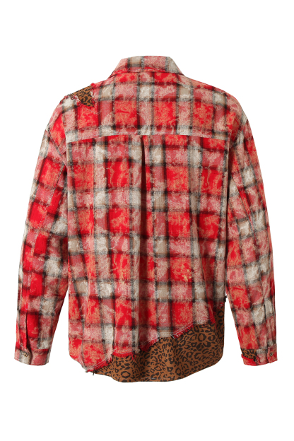 Jacket Shirt Red Plaid Unisex Long Sleeve Top 
