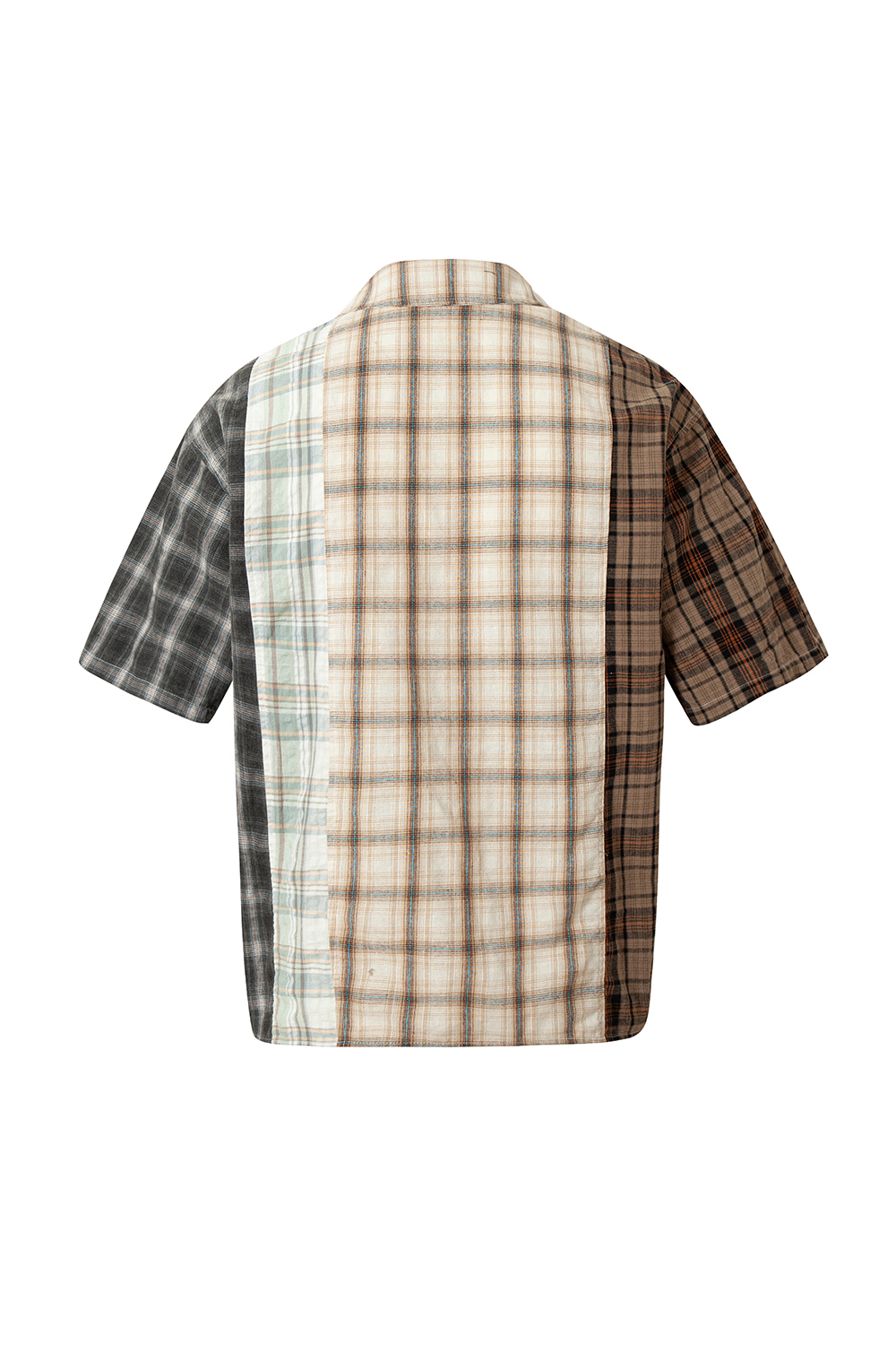 Shirt Jacket Brown Plaid Graffiti Patch Unisex Short Sleeve Top 