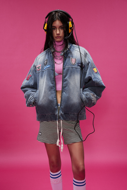 Winter Denim Shirt Jacket Blue Long Sleeve Coat