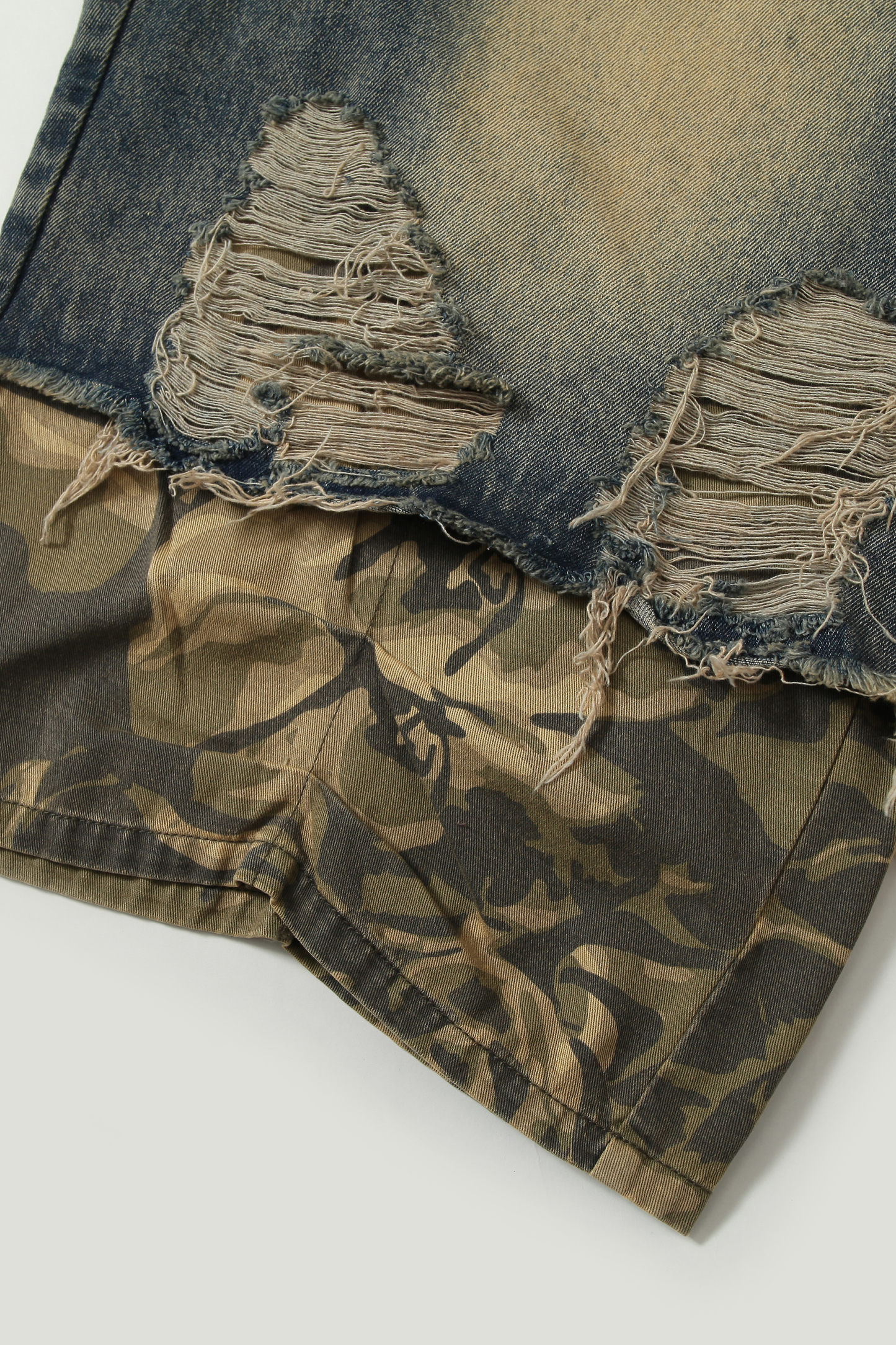 Washed Short Jeans Colorblock Camo Loose Wide-Leg Knee Pants 