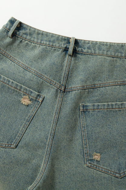Washed Short Jeans Print Dollar Loose Wide-Leg Knee Pants 