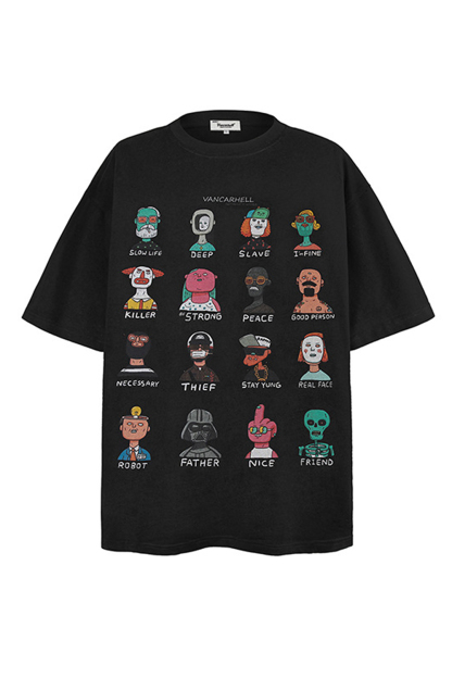 Cartoon Graffiti Print T-shirt Tee For Men