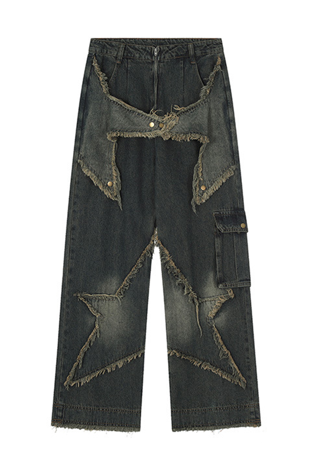 Washed Jeans PATCH Loose Wide Leg Men Pants 