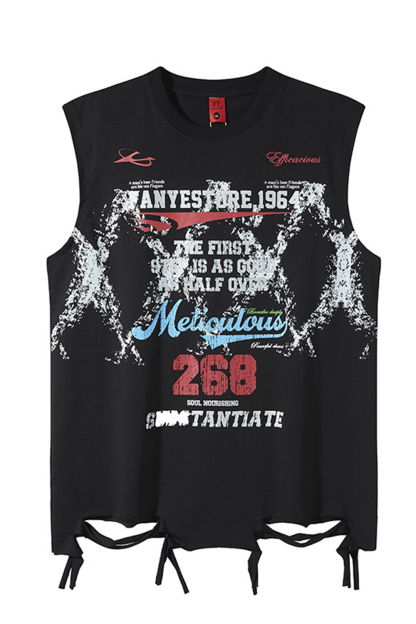 Letter Vacation Vintage Ripped Print Vest Tee for Men