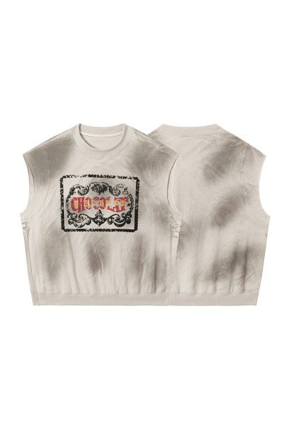 Tank Top Khaki Tie Dye Unisex Sleeveless Vest Top 