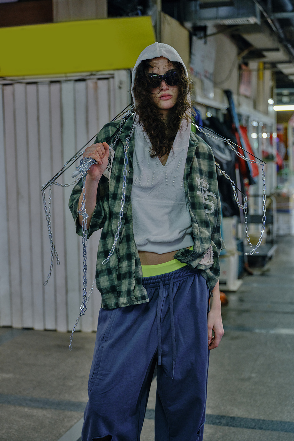 Shirt Jacket Green Plaid Patch Unisex Short Sleeve Top 