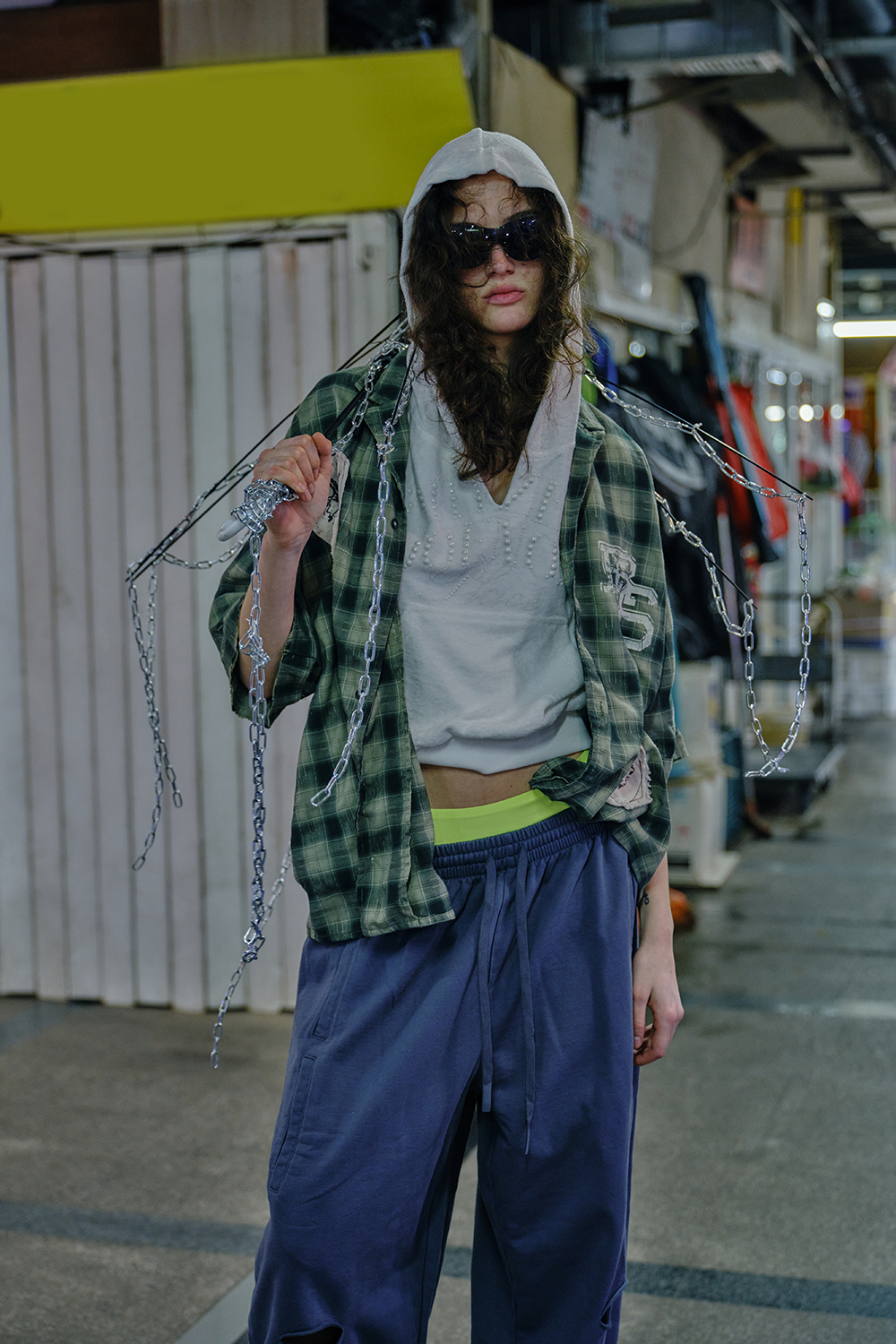 Shirt Jacket Green Plaid Patch Unisex Short Sleeve Top