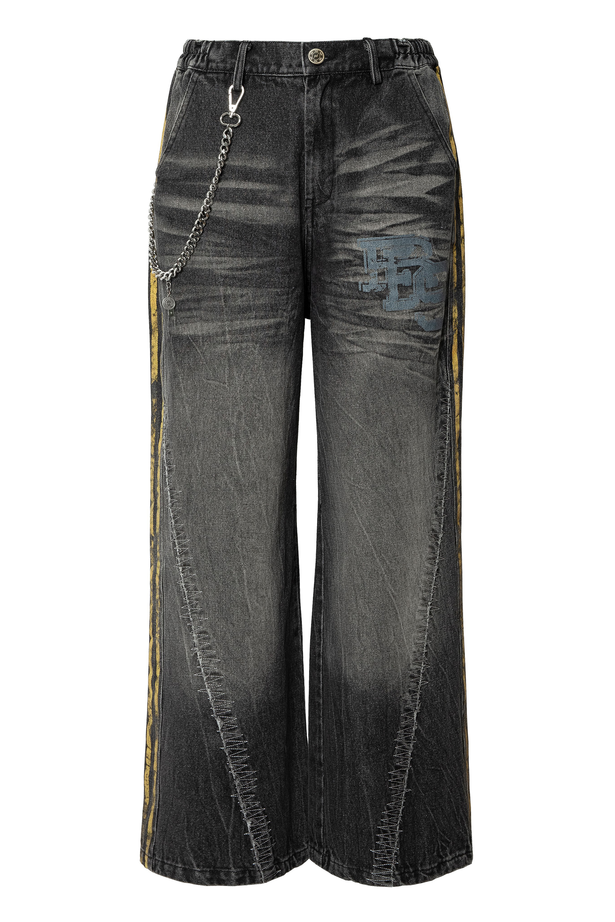 Washed Jeans Chain Loose Wide-Leg Pants 