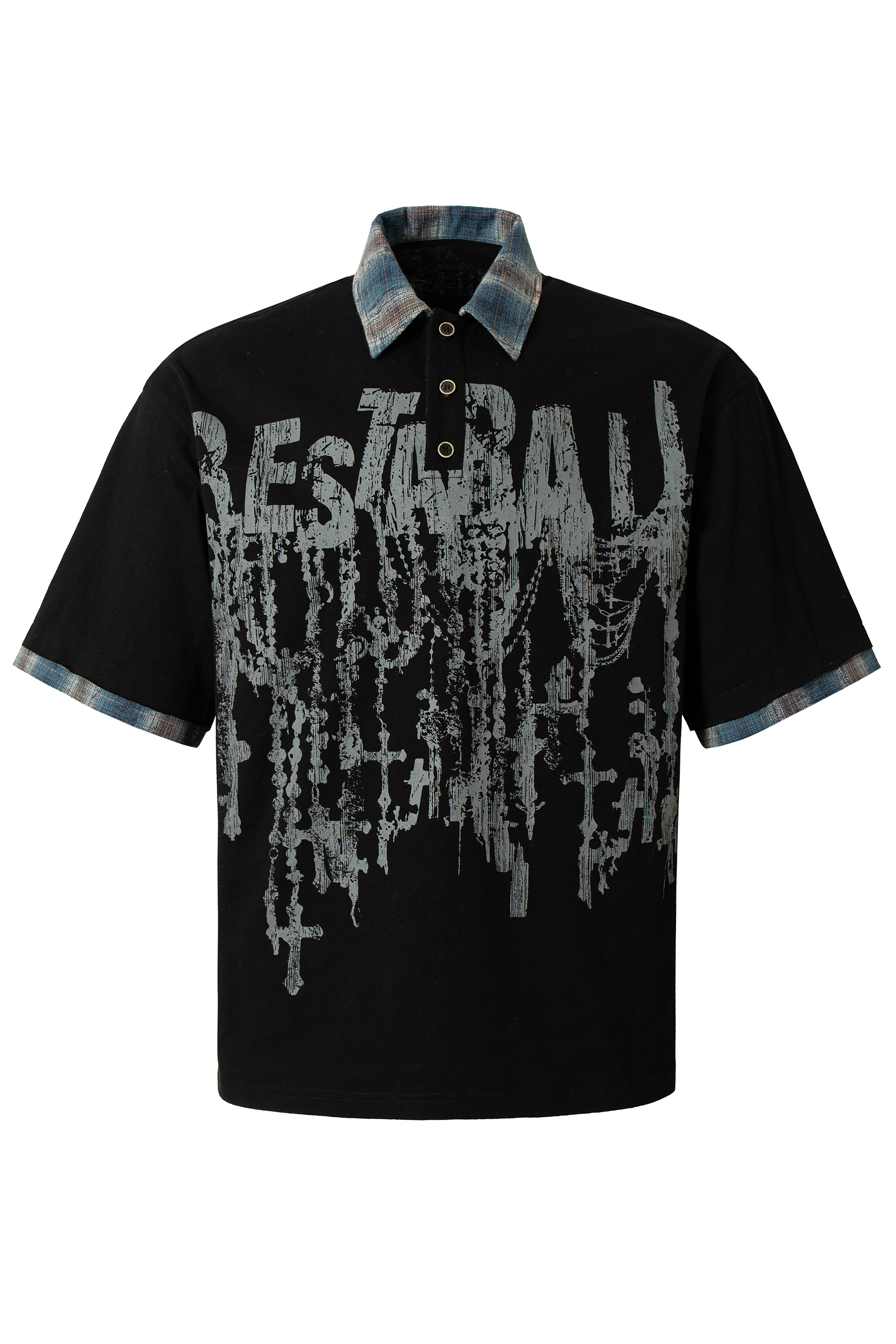 Graffiti Hip Hop Plaid T-shirts Colorblock Polo