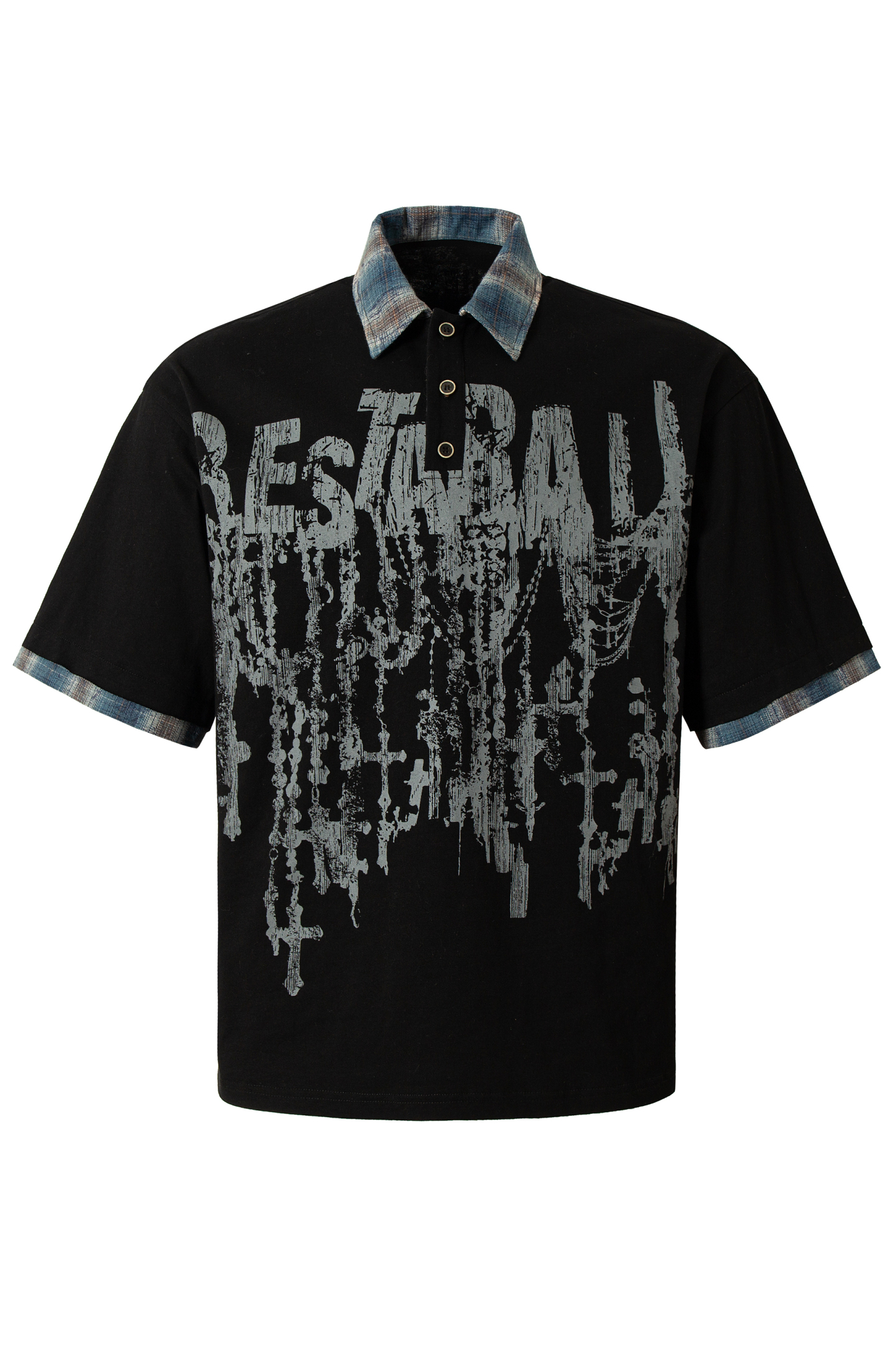 Graffiti Hip Hop Plaid T-shirts Colorblock Polo