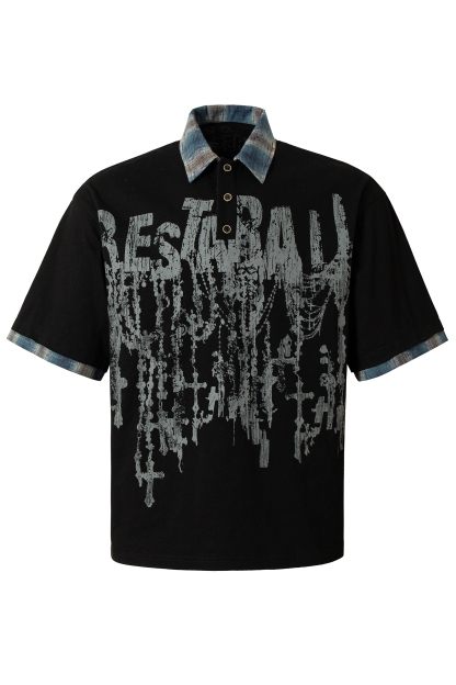Graffiti Hip Hop Plaid T-shirts Colorblock Polo