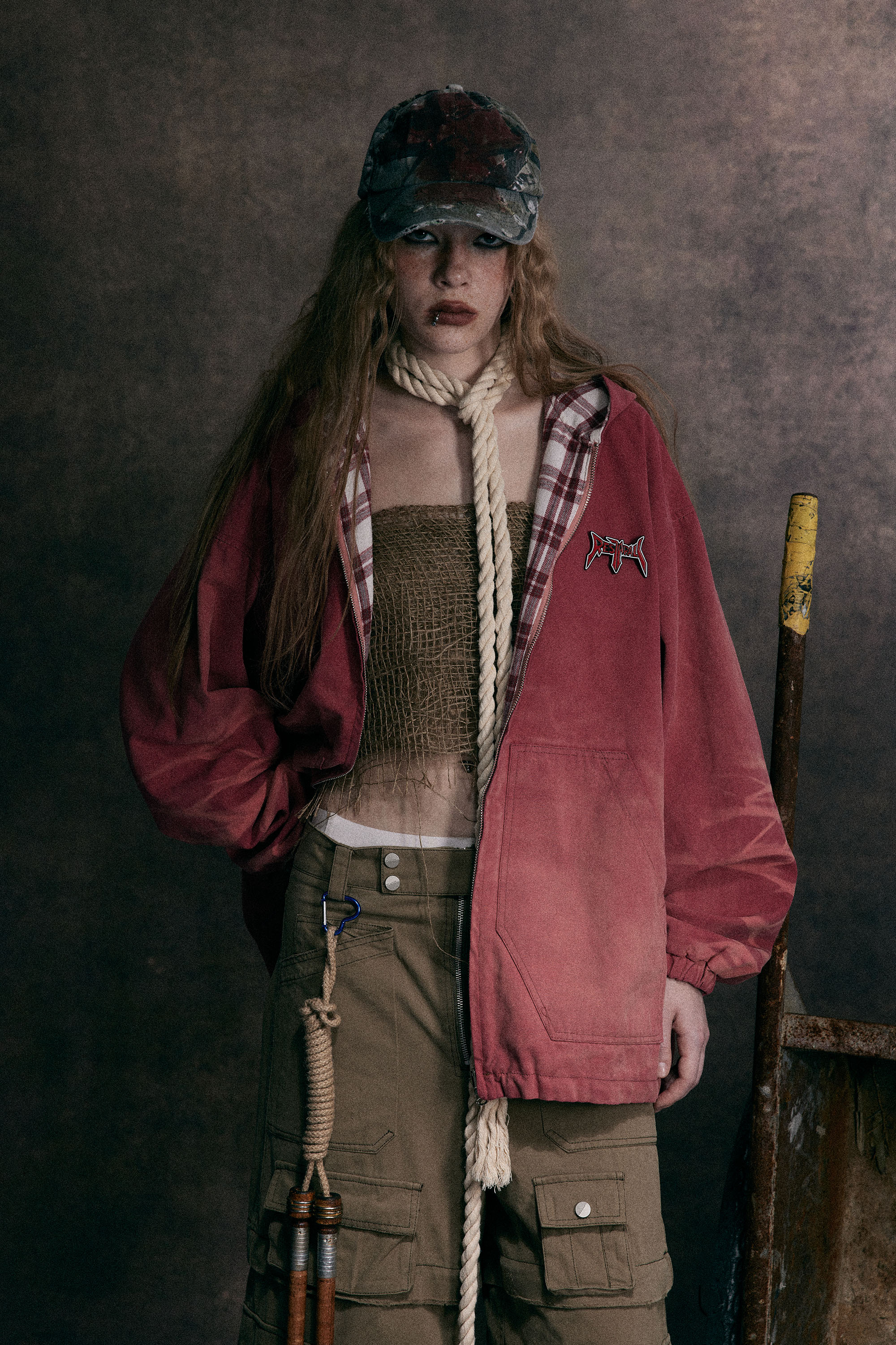 Hoodie Denim Jacket Red Plaid Reversible Long Sleeve Coat