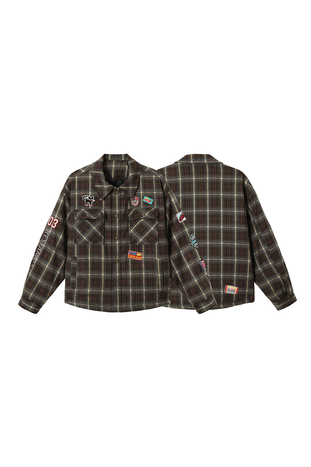 Winter Shirt Jacket Brown Plaid Long Sleeve Coat