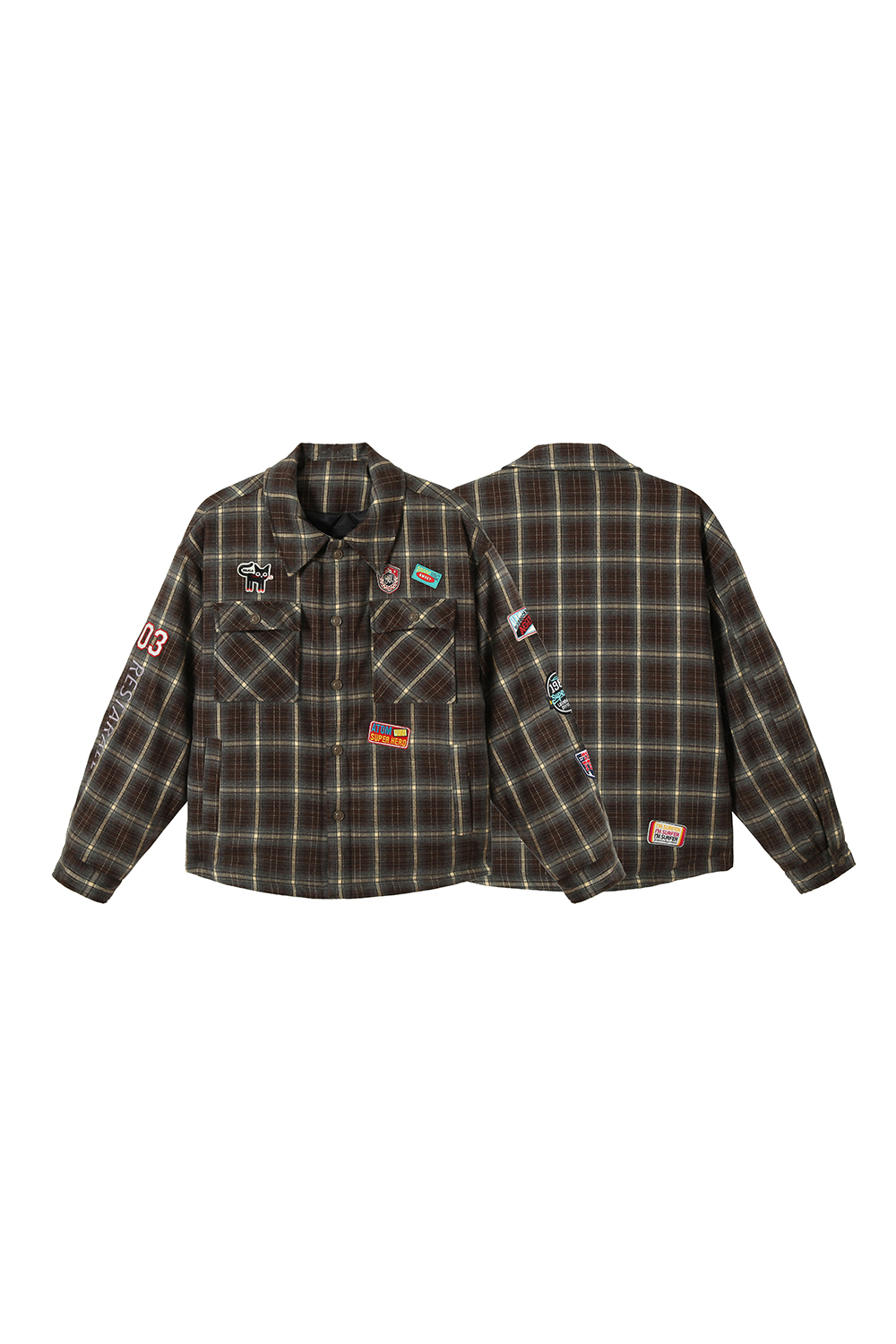 Winter Shirt Jacket Brown Plaid Long Sleeve Coat
