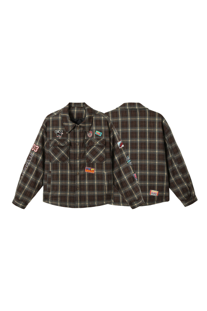 Winter Shirt Jacket Brown Plaid Long Sleeve Coat